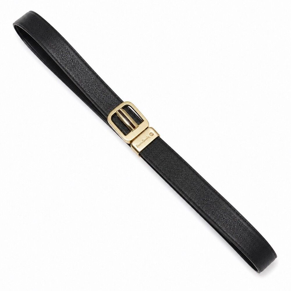 Pierre Cardin Belt Women’s One Size Black Leather Gold Tone Buckle Dress Formal